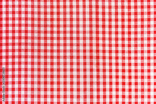 Color white red abstract checkered fabric texture picnic gingham tablecloth background pattern