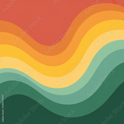 Abstract flowing waves gradient background in vibrant orange yellow and green tones with smooth layered curves minimal modern design template