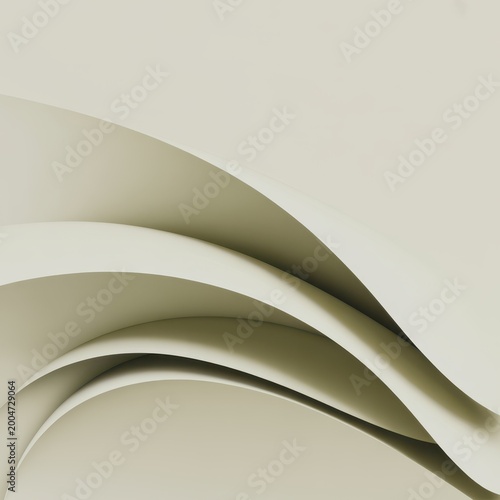 Abstract flowing layered curves in muted olive and beige tones with smooth gradients creating elegant minimal background and calm modern atmosphere