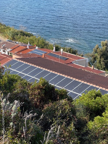 Solar energy installation on the Mediterranean coast of Sardinia, renewable energy, Italy