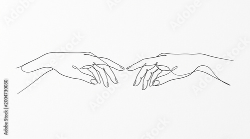 Two hands reaching out to touch in a minimalist line drawing, symbolizing connection and creation.