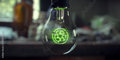 Bild auf Leinwand Recycling symbol inside a light bulb