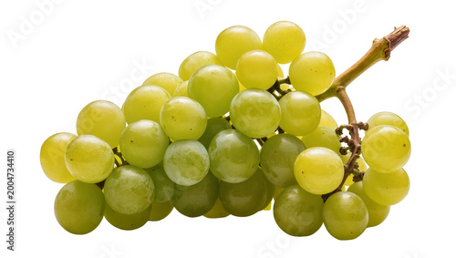 Photography Cluster of ripe green grapes with stem, isolated on transparent background