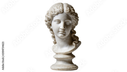 Foto Classical marble bust of a woman with curly hair, isolated on transparent backgr