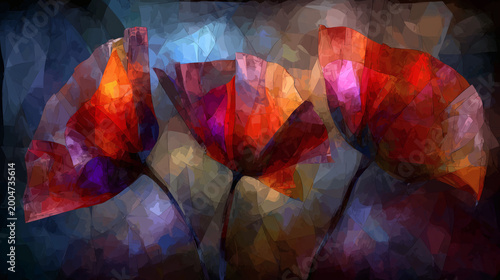 Abstract Poppy Flowers with Colorful Polygon Texture