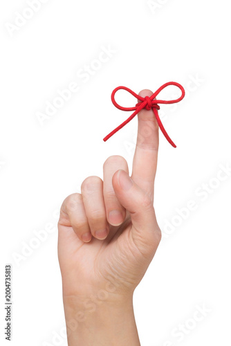 Red String Tied Around Finger Isolated on White and Png Transparent Background