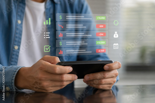 Digital Finance: Man Tracking Money on Smartphone
