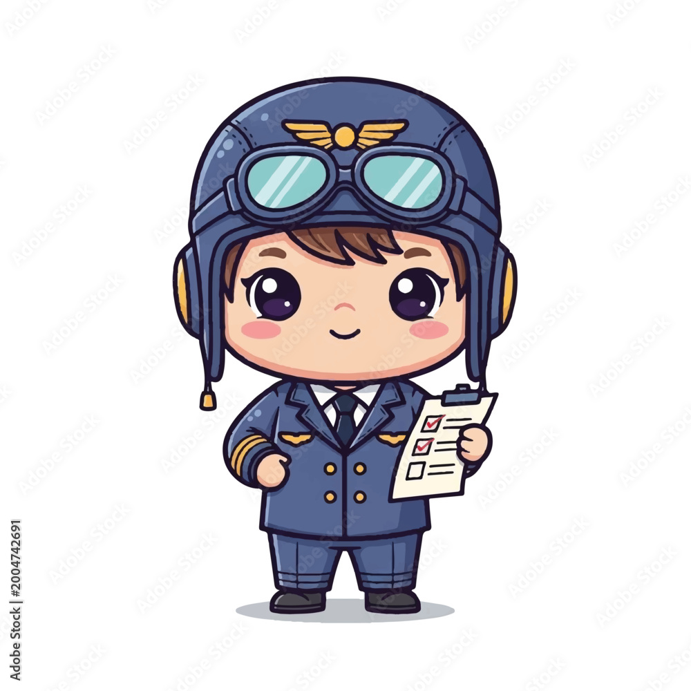 Fototapeta premium Cute cartoon pilot boy in uniform 1.