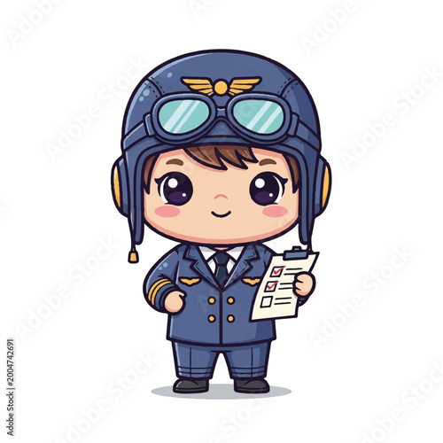 Cute cartoon pilot boy in uniform 1.