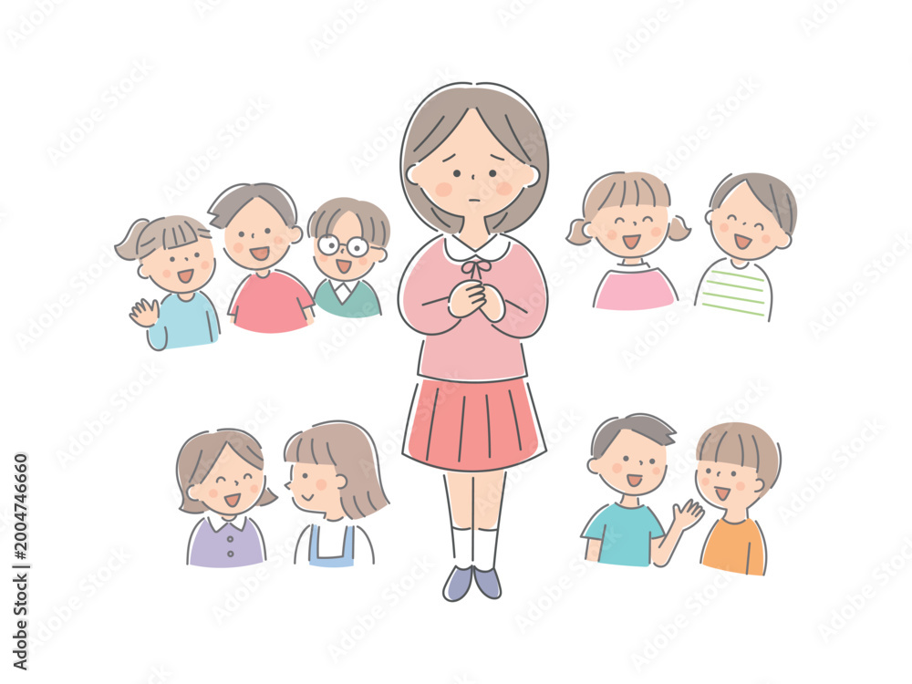 Fototapeta premium 友達に馴染めず不安そうな女の子