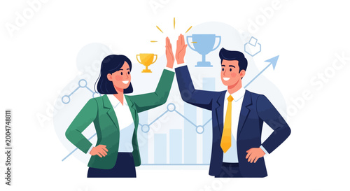 Businessman and businesswoman high five 1.