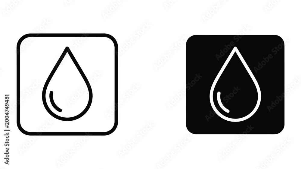 Fototapeta premium Minimal water droplet icon in contrasting square backgrounds