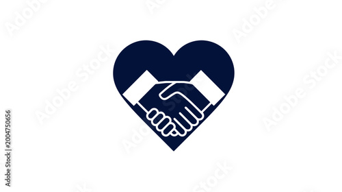 Icon of Shaking Hands in Heart Shape Symbolizing Partnership, Trust, Love, Agreement, Unity & Collaboration