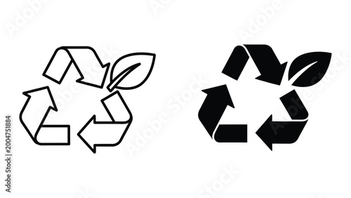 Foto Recycling symbol with green leaves and black arrows