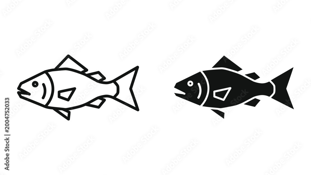 Naklejka premium Simple black and white fish icons with different styles