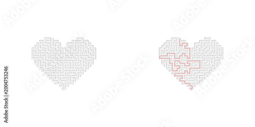 Abstract puzzle hearts symbolizing love and connection with copy space