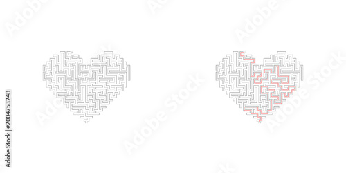 Heart shaped maze and puzzle concept with copy space