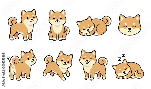 Tableau sur toile Cute shiba inu puppy collection featuring various playful poses and sleeping exp