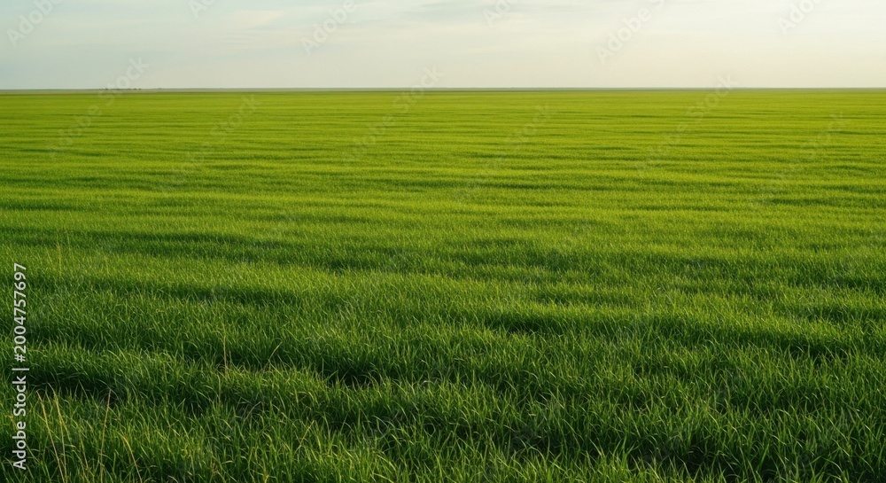 Fototapeta premium Vast Green Grass Field at Sunset