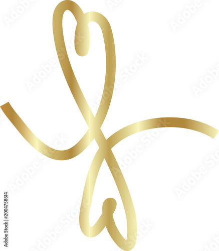 Continuous line gold drawing heart sign, love, romantic