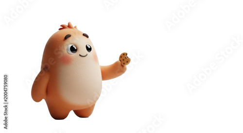 Cute cartoon character holding cookie
