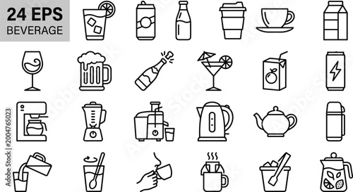 Foto 24 beverage icons set with cups glasses bottles and drink containers flat design