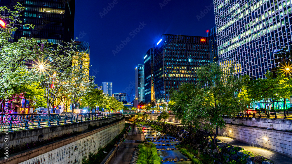 Fototapeta premium 韓国 ソウル 清渓川の夜景 絶景