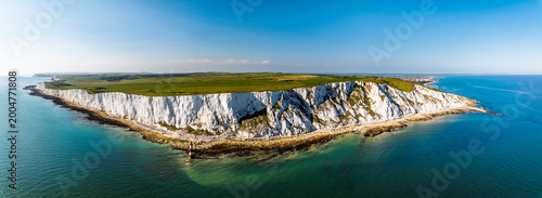 Beachy Head Lighthouse from a drone, Beachy Head Cliffs, English Channel, East Sussex, England
