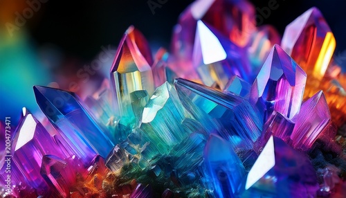 vivid close up of a cluster of iridescent crystal formations