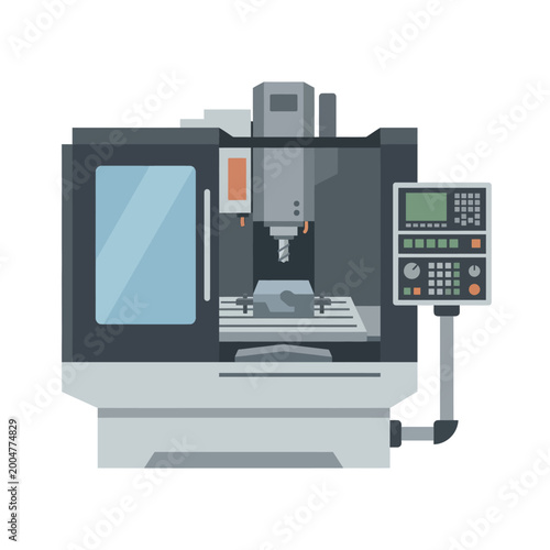 CNC milling machine flat vector industrial equipment