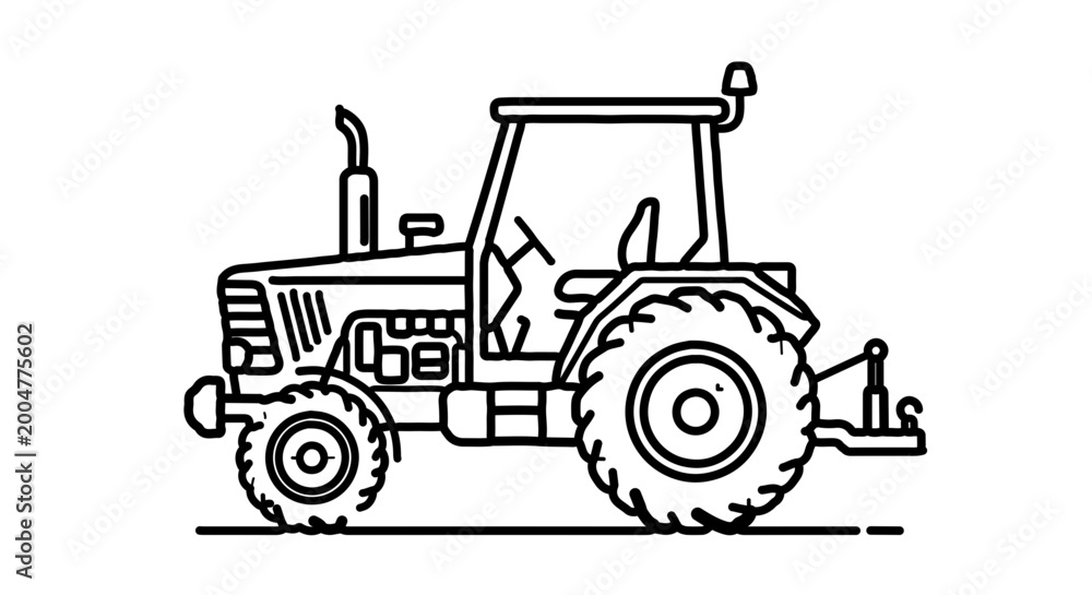 Obraz premium Black and white line art illustration of a farm tractor