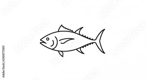 Simple black and white line art drawing of a tuna fish