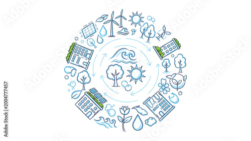 Quadro su tela Sustainable Energy Cycle: A visual representation showcasing the harmonious blend of renewable energy sources and environmental sustainability in a circular design
