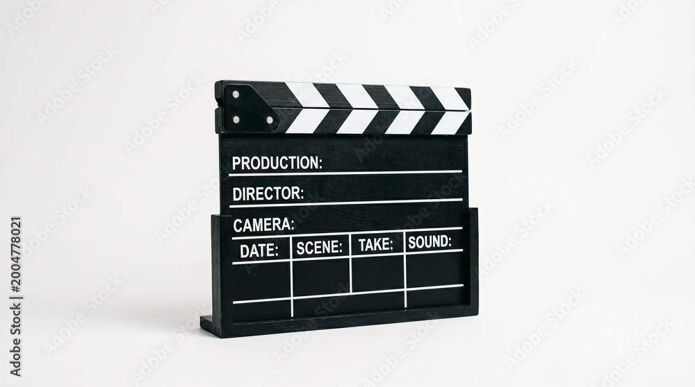 Naklejka premium photo of a clapperboard, a cinematic production tool for film, with a white background made by AI generative