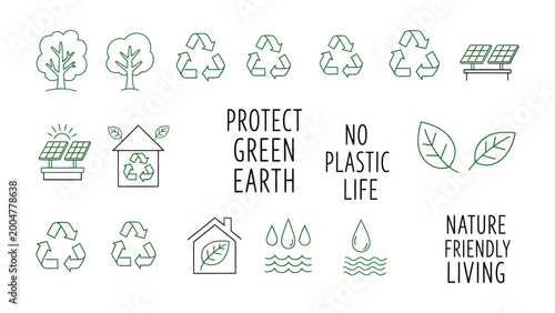 Foto Eco-Friendly Icon Set: A comprehensive collection of delicate line icons promotes ecological concepts, nature, and the sustainability of our environment