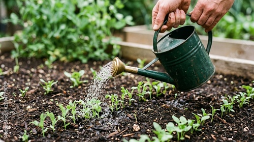 someone is watering the newly grown seedlings made by AI generative