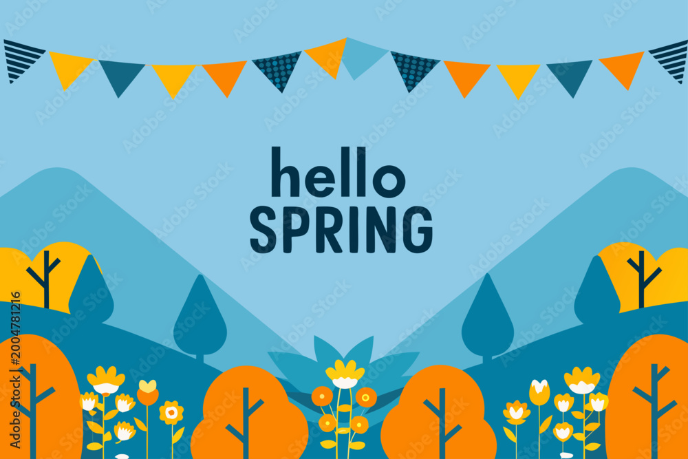 Naklejka premium Cute spring landscape illustration, pastel color palette
