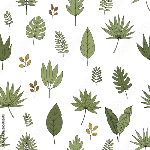 Tableau sur toile Variety of green leaves on white.