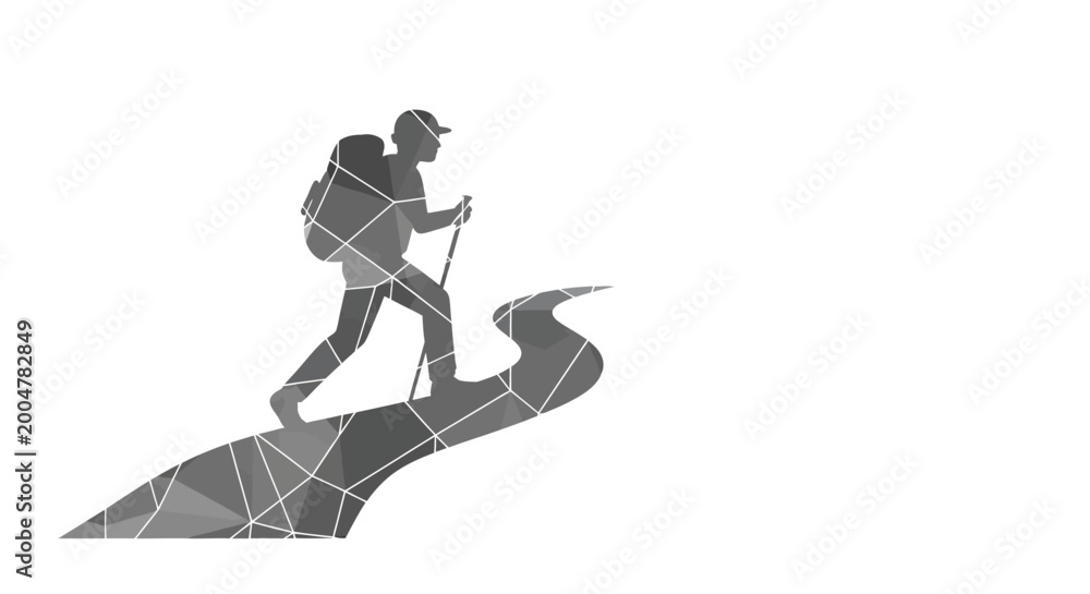Fototapeta premium Man climbing steep rocky mountain trail.