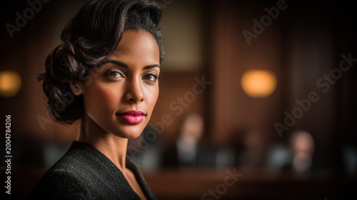 Female diversity. Human rights, equal opportunity concept. A portrait of a woman in a professional setting. She has a poised and confident demeanor, her gaze directed slightly to the side.