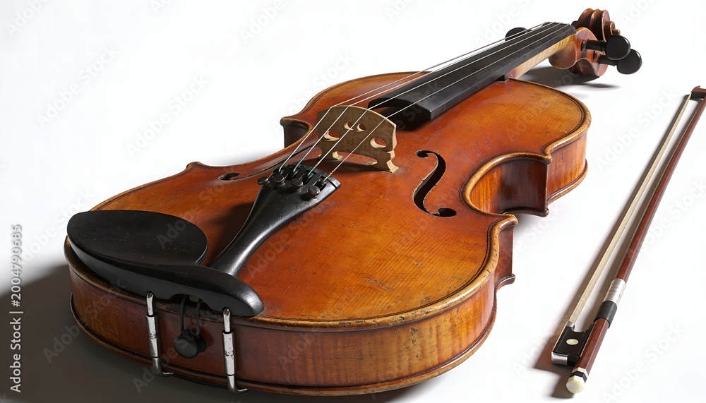 Obraz premium Antique Wooden Violin Isolated on White
