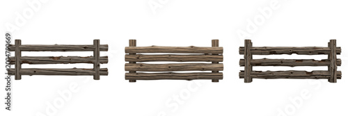 Photos Set of Small Wooden Picket Fence Section Isolated on White Background, PNG