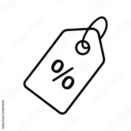 Price tag icon with percentage symbol, minimalist line art for retail sales and discount offers.