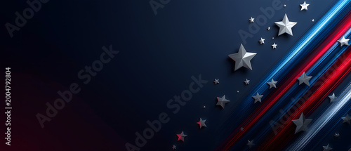Modern Patriotic Star and Ribbon Background in Red Blue and Silver