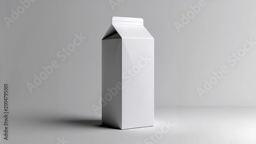 Blank white carton box standing on a flat surface with subtle shadow cast below, perfect for product mockups and branding