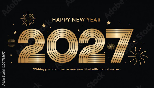 Welcome 2027 Modern Black Gold Minimal New Year Banner
