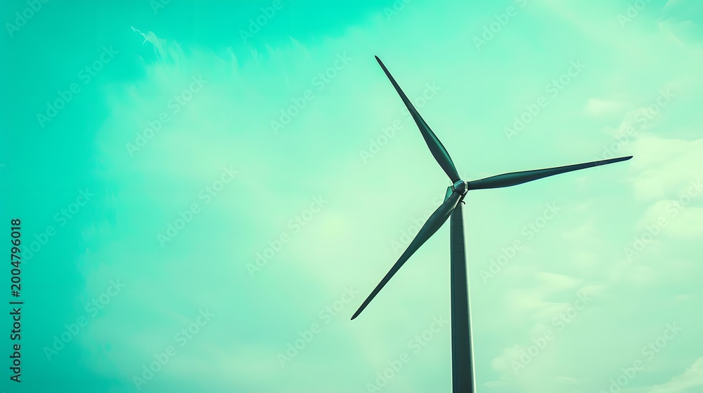 Fototapeta premium 3d render of wind turbine against a bright sunny sky, industrial steel and organic green