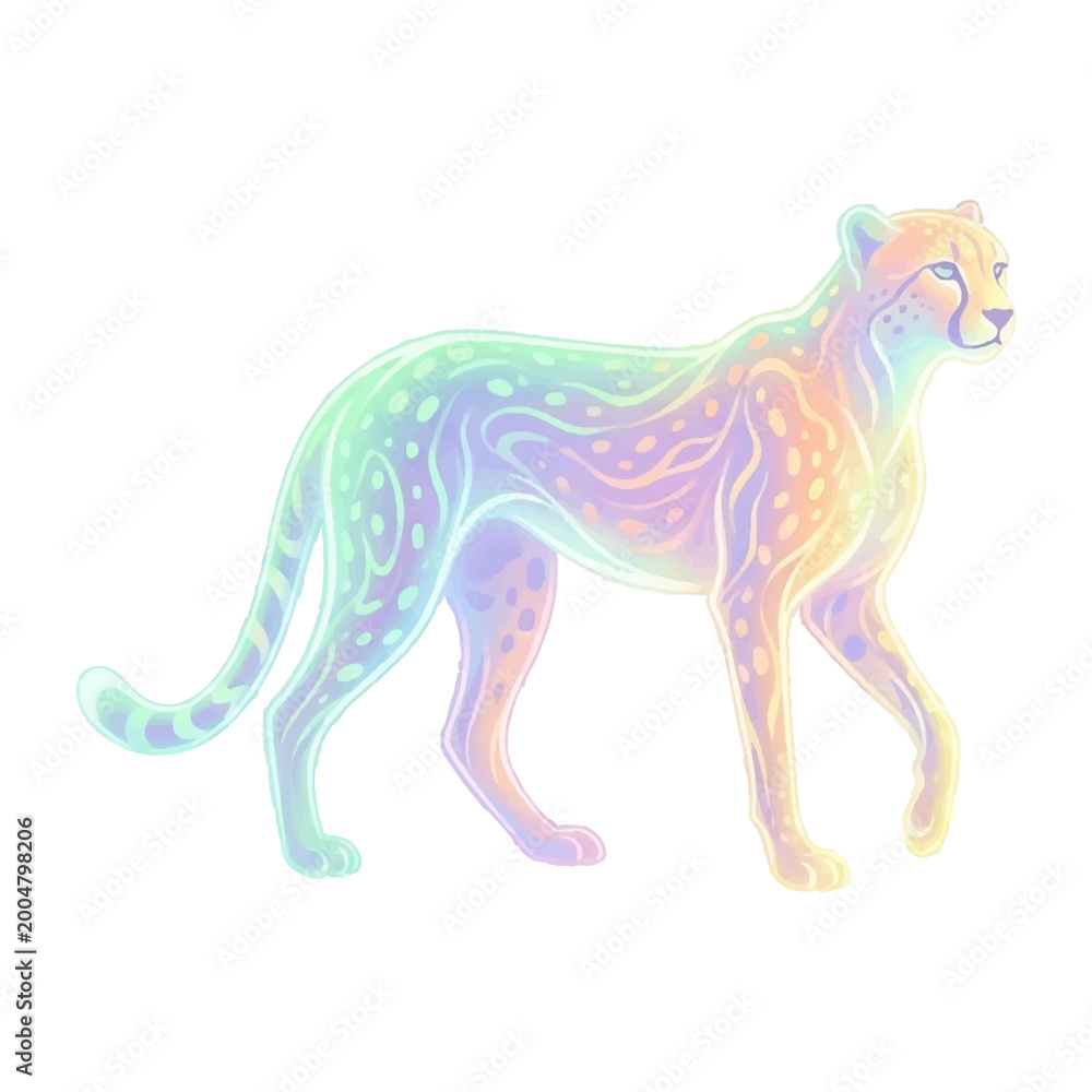 Fototapeta premium Glowing Energy Cheetah in Pastel Tones with Dark Contrast Background
