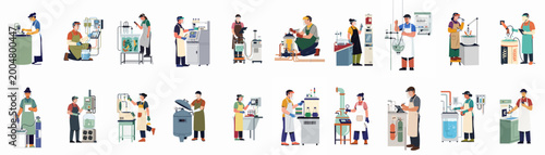 Slika na platnu Comprehensive collection of laboratory technicians and scientists operating industrial equipment, performing chemical experiments, and conducting scientific research in various lab settings