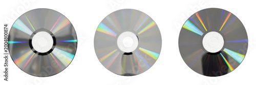 Photos Set of Silver Compact Disc CD Media Isolated on White Background, PNG